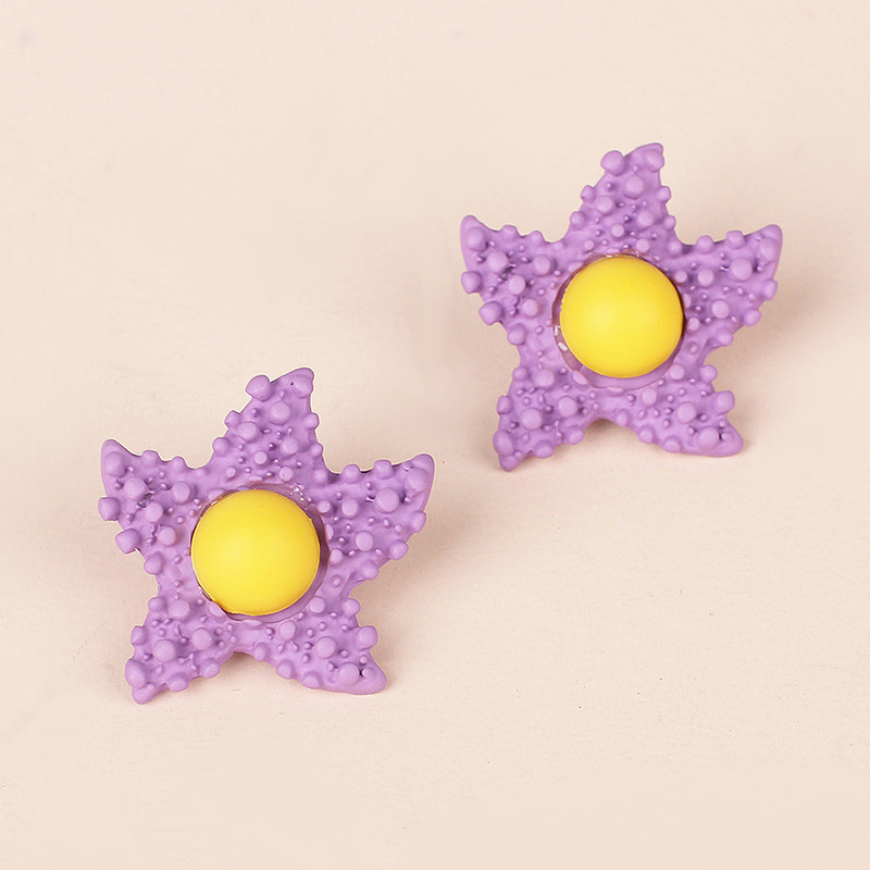 10g Weight Earrings, Ear Studs Classification Wedding, Travel Occasion Alloy Material Women'S Gender Simple Style Style Purple Color Korea Candy Color Childlike Egg Yolk Star Earrings Purple Star Cute Flower Earrings Wholesale Nihaojewelry 1