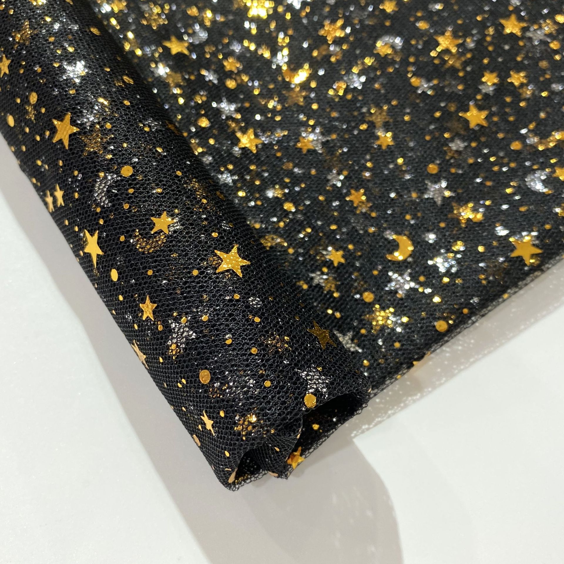 Fabricante de suministro de hilo de la luna de estrella punto estampado tela de hilo de malla estrella vestido vestido