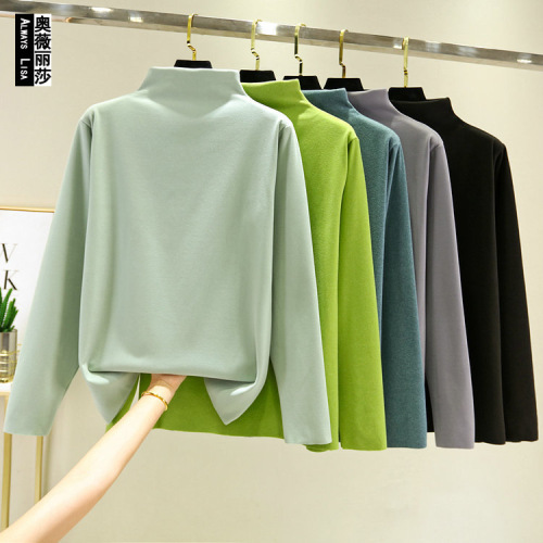 New Half High Neck Underwear Autumn and Winter Thickened Inner Wear Felted Double Face Velvet Long Sleeve Slimming Warm Top for Women 