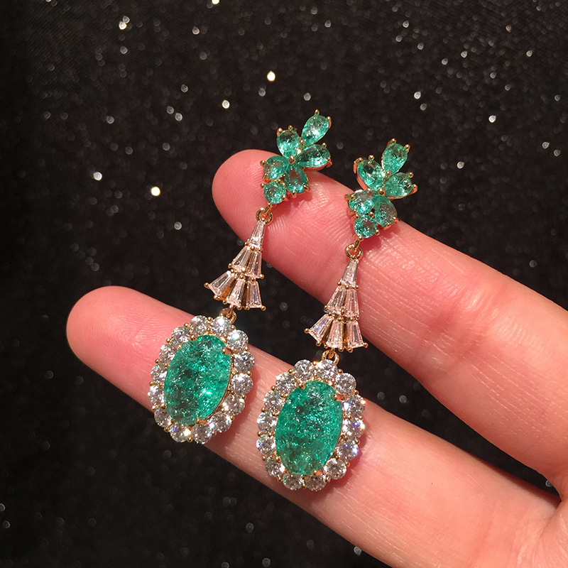 Green Earrings Vintage Luxury Micro Inlaid Zircon Elegant S925 Silver Pin Earrings display picture 5