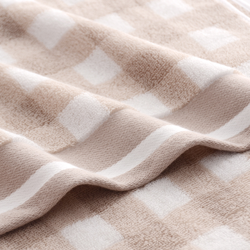 Serviette de toilette en coton à carreaux épais (120 g), douce et absorbante, avec logo personnalisé. Idéale comme cadeau._voghion.com
