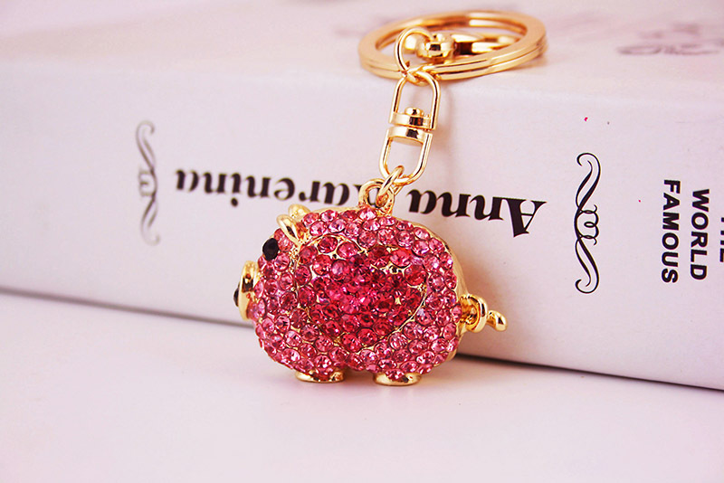 38g Weight Alloy, Metal Material Doll Pattern Unisex Gender Pink, Red, Blue Color Alloy Rhinestone Piggy Keychain 2