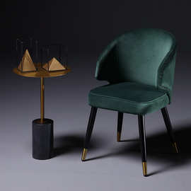 轻奢美式扶手椅售楼处酒店休闲单椅墨绿色绒面接待洽谈椅北欧餐椅