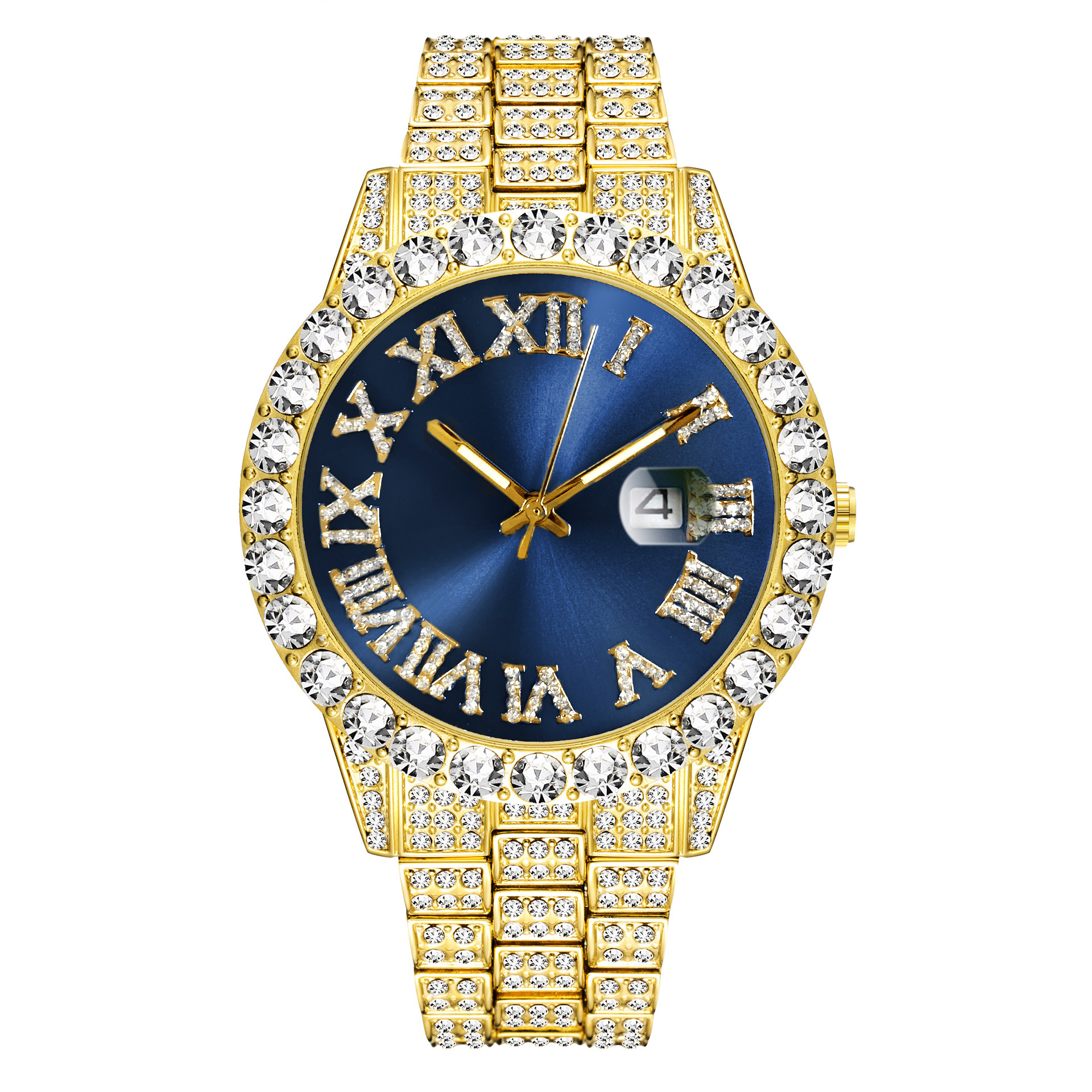 Missfox Europa y América hip hop 2643 tendencia de la moda rhinestone correa de los hombres reloj de cuarzo de moda reloj de diamante completo image 10