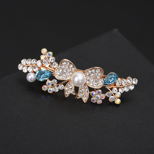 Hair clip hairpin for women girls hair accessories Rhinestone Pearl hairpin women Crystal Bow hairpin versatile top clip spring clip