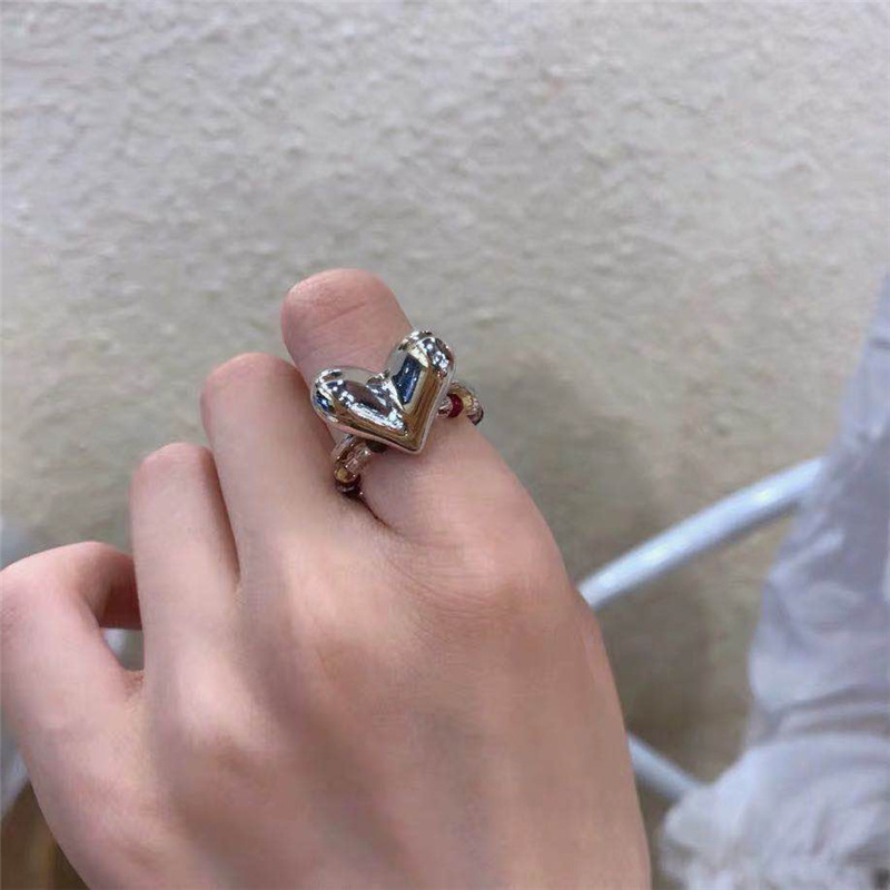 Korean Beating Heart Peach Heart Love Ring Silver Ring Wholesale Nihaojewelry display picture 1