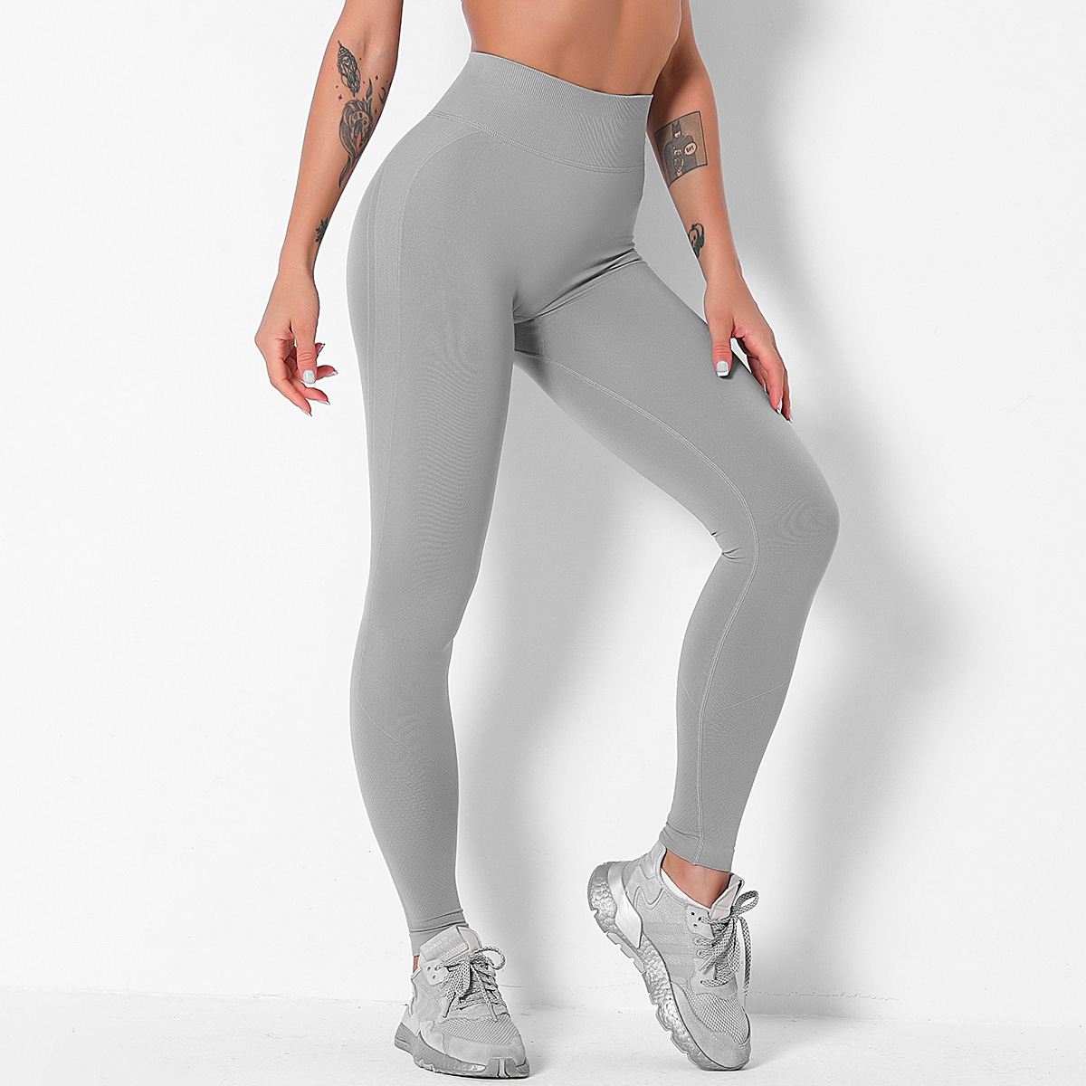 seamless high waist tight-fitting hip-lifting solid color sports pants  NSNS10685