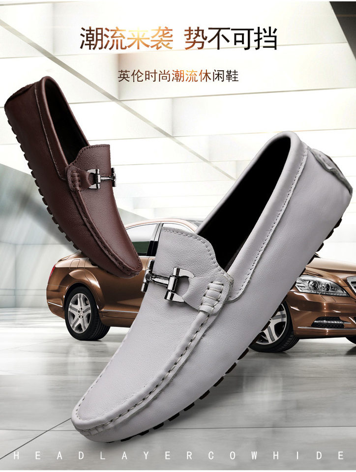 Giày lười nam da bò mũi tròn đế bệt kiểu Anh, dễ mang — màu đen, Màu nâu , Màu trắng chi tiết 2