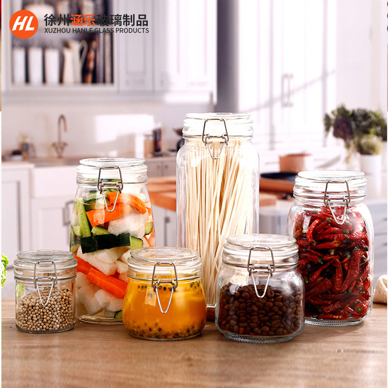 蜂蜜玻璃密封罐果酱玻璃瓶卡扣密封酱菜玻璃罐杂粮储物罐现货供应