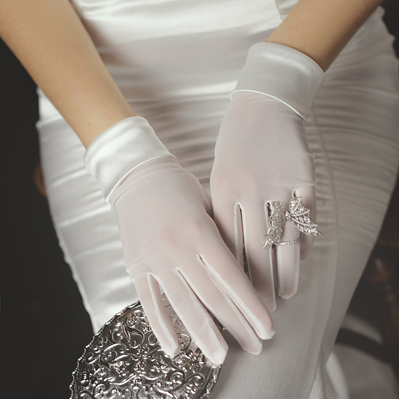 New bride wedding dress gloves stretch satin simple photo gloves performance wholesale dinner etiquette stretch wedding
