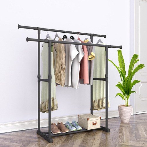 Yaruifan floor-standing clothes drying rack double pole telescopic lifting mobile clothes drying rod clothes rack clothes rack reinforced simple