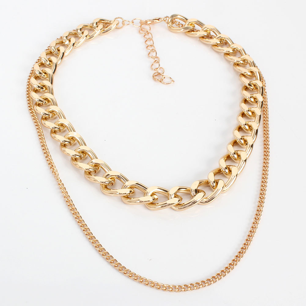 fashion wild alloy texture exaggerated thick necklace clavicle chain retro double necklace wholesale