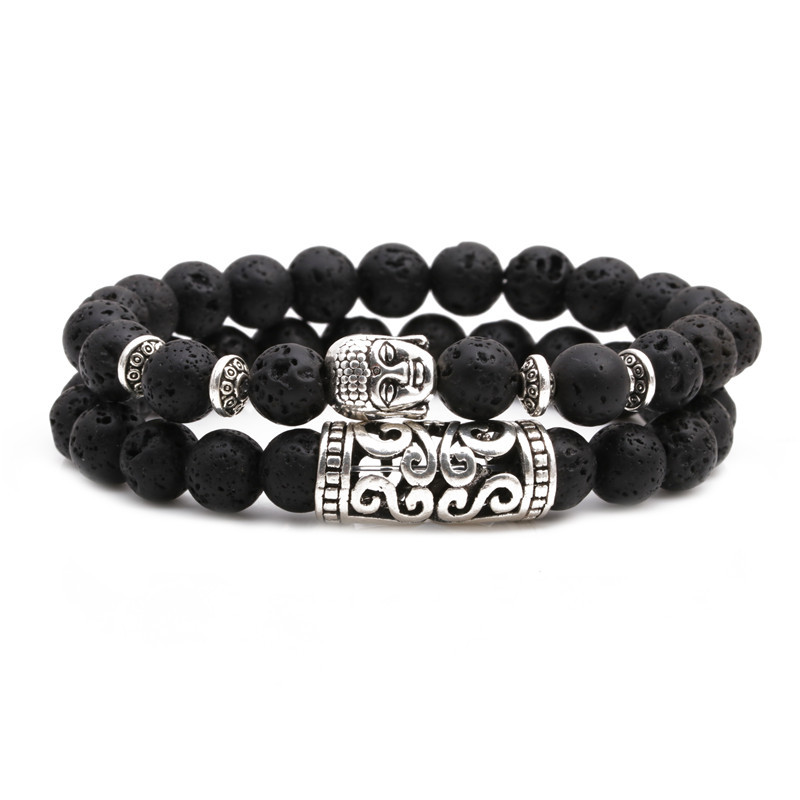 Croix-frontière E-commerce Volcanique Rock Hibou Bouddha Tête Coude Ensemble Bracelet Tête De Lion Elephant Perlé Bracelet Ensemble display picture 13