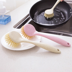 Small wheat straw kitchen long handle wash pot brush dish cleaning brush, does not hurt hands household cooking pot brush dish brush