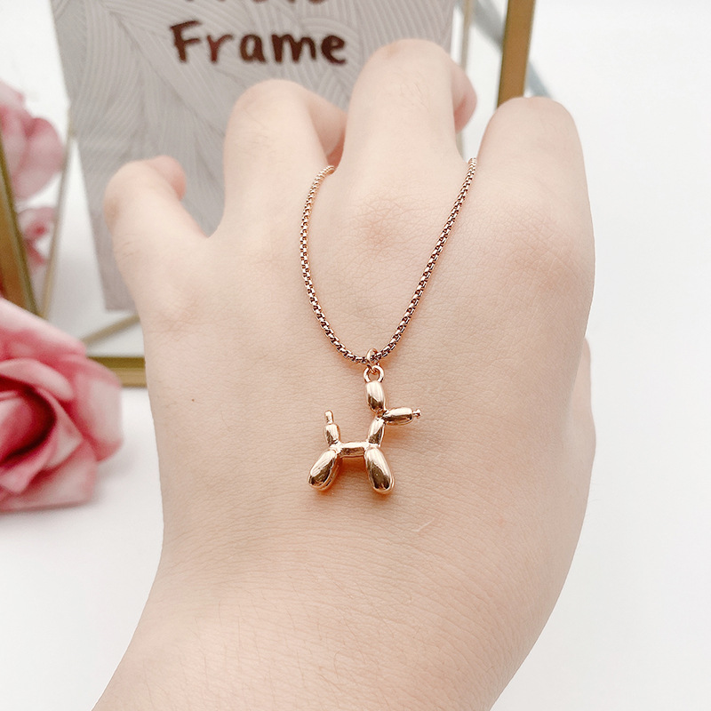 Kinder-Spaß-Ballon-kleiner Hund-Design-Titan-Stahl-Halskette, kleines dreidimensionales Mädchen-Schlüsselbein-Ketten-Accessoire-Anhänger_voghion.com