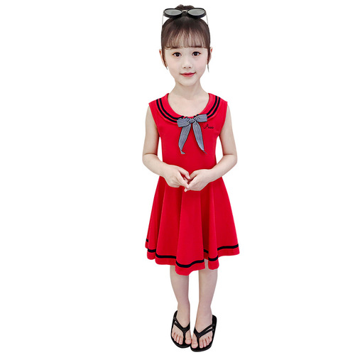 Girls Summer Sleeveless Dress Korean Style College Style Skirt Girls Small Fragrance Style Skirt Cotton School Uniform Class Clothing Children's Clothing