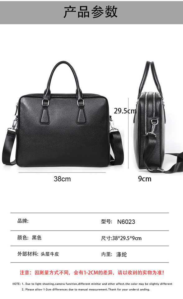 Túi xách tay nam công sở da bò lớp đầu kiểu ngang dung tích lớn 38×29,5×9 cm — Màu đen chi tiết 7
