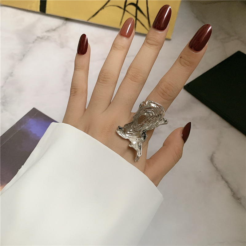 Dark Metal Geometric Irregular Abstract Opening Ring Wholesale display picture 1