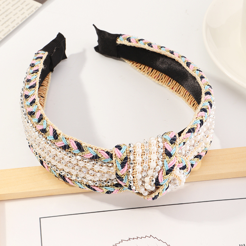 New  Braided Pearl  Multi-color Knotted Hand-woven  Headband display picture 3