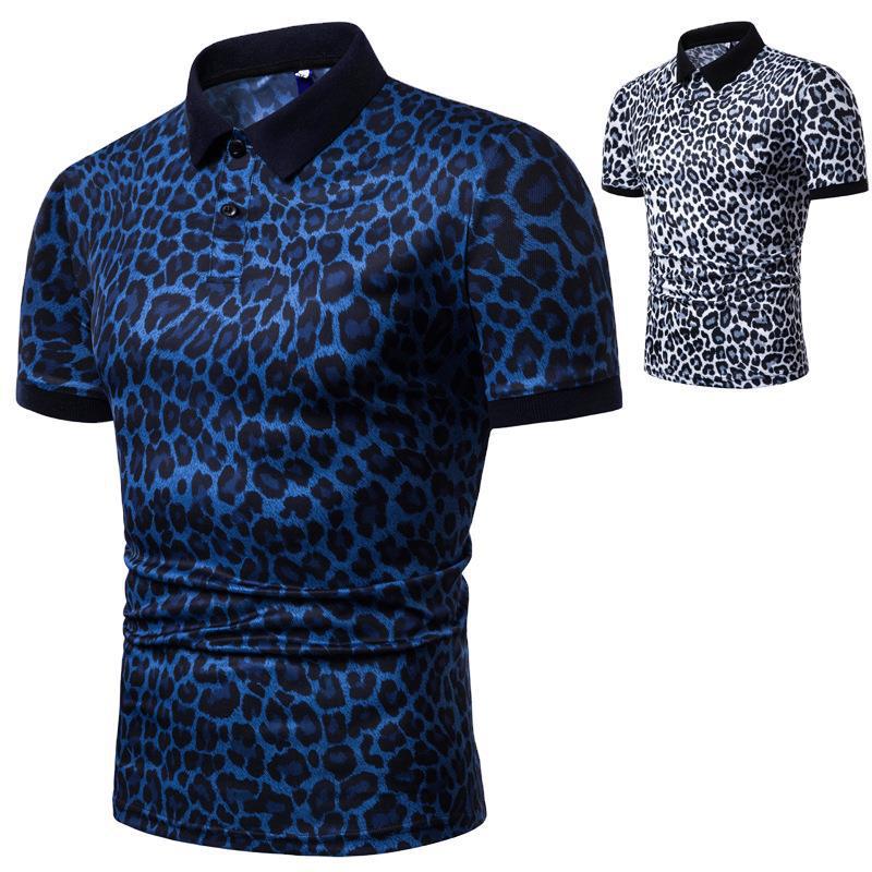 Tamaño europeo Ropa de hombre de comercio exterior 2019 hombres de verano moda Plaid leopardo impresión solapa de manga corta Camiseta polo PL18