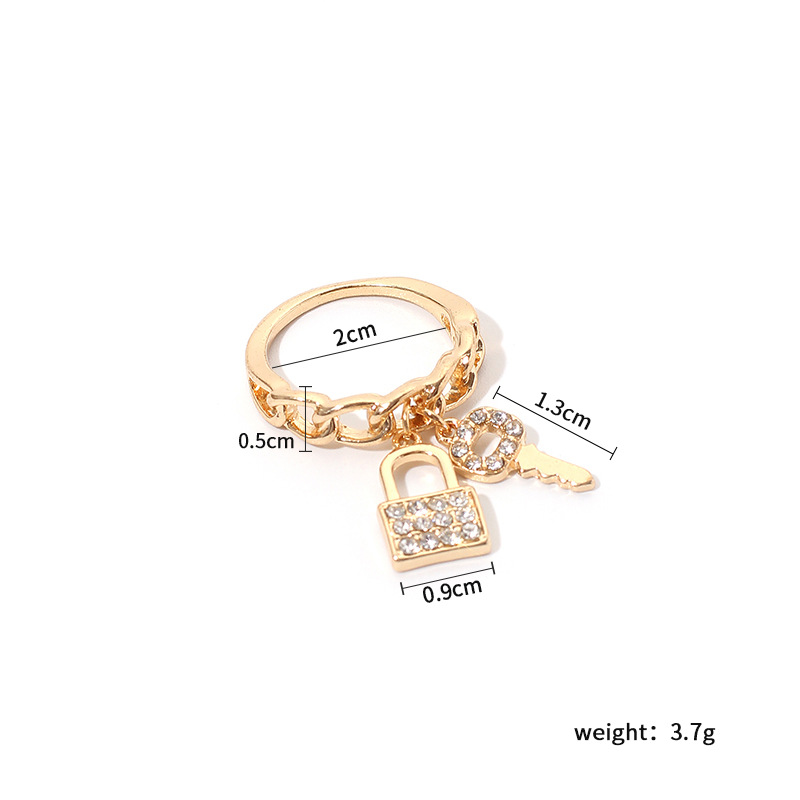 4g Weight Birthday Occasion Lock Pattern Women'S Gender Gold Color One Size Size Korean Key Lock Core Rhinestone Ring Creative Fashion Diamond Ring Wholesale Nihaojewelry 无
