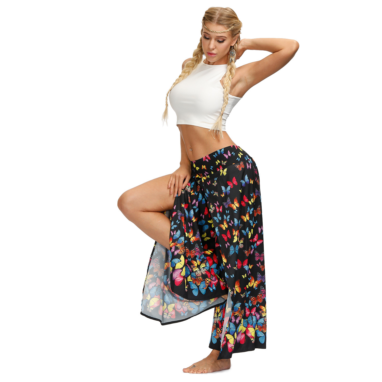 printing women s casual split wide leg pants Nihaostyle Clothing Wholesale NSMDF67651