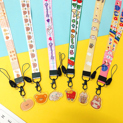 Cartoon mobile phone lanyard Jade cinnamon dog girl halter neck rope wideband Internet celebrity short wrist rope badge card sleeve sling