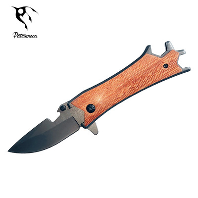厂家热销镀钛个性木柄随身多功能野营户外刀折叠刀工具刀折刀定制|ms