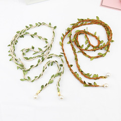 New Fashion Trend Handmade Cotton Linen Braided Waist Rope with Leaf Tassel Women's Belt Taobao Gift
