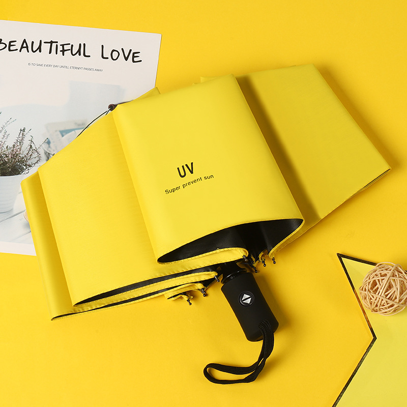 黄色-8骨黒ゴム自動晴雨傘