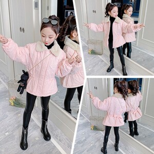 2020新款童棉服冬季女中大童后背系带蝴蝶结夹棉棉衣一件代发