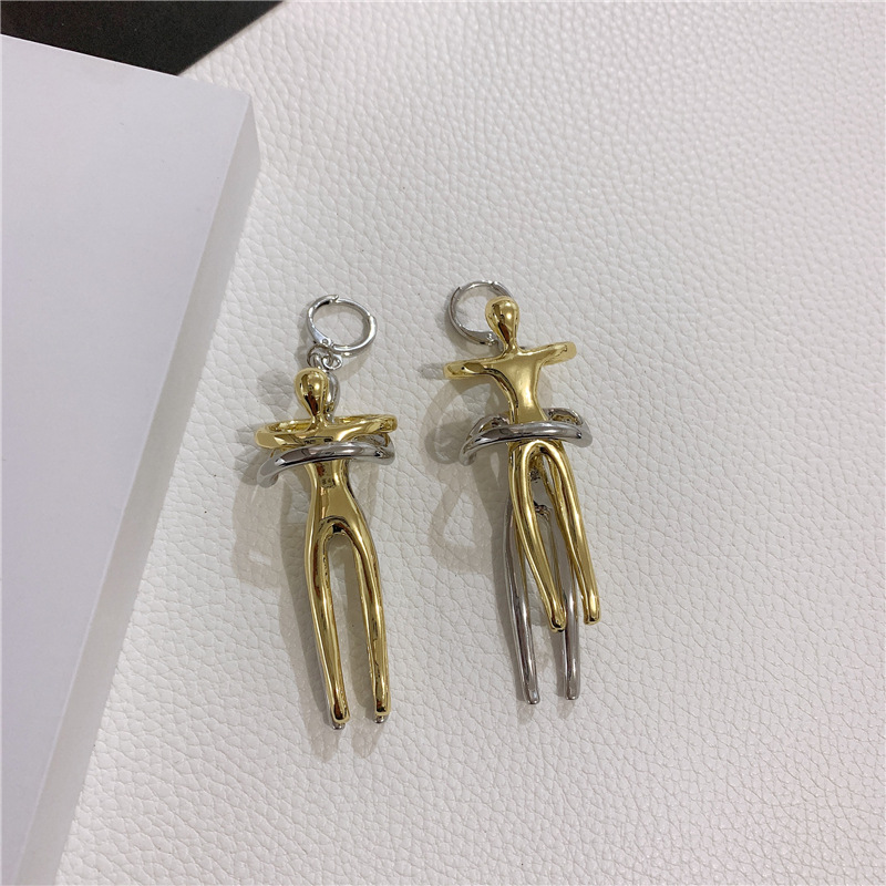 Vintage Gold And Silver Two-color Human Earrings display picture 6