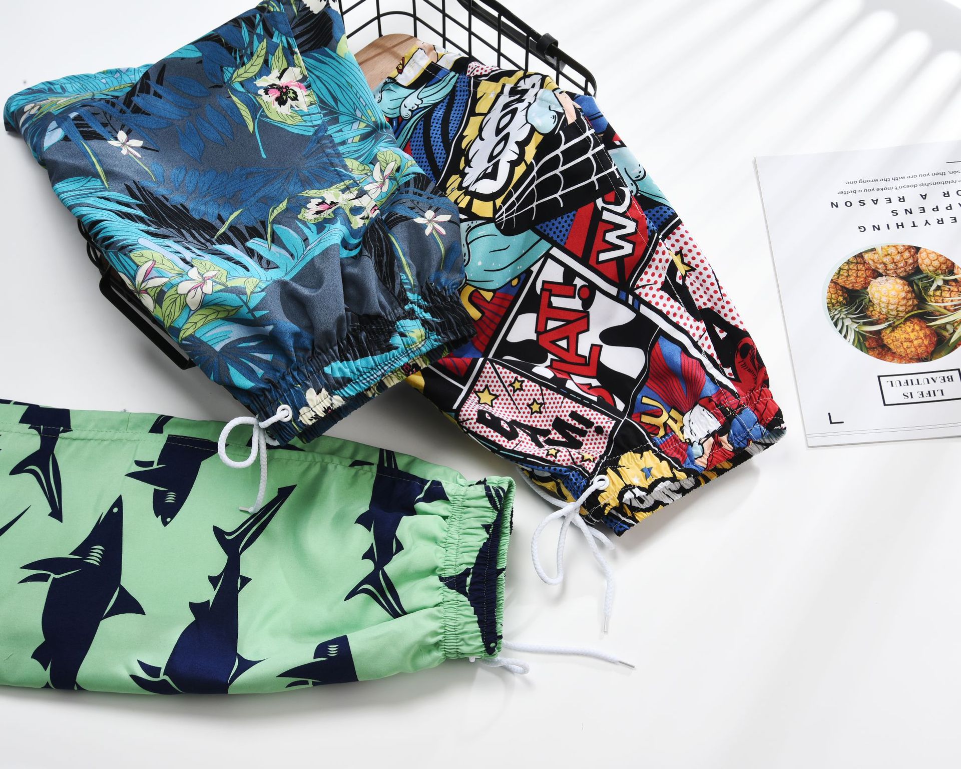 166g Weight Shorts Pants Length Polyester Fabric Type Mid Waist Waist Line Shorts Pants Type Inelastic Elasticity Beach Occasion Comfort Function Loose Fit Type Leaf, Ditsy Floral, Tree Pattern Summer Season Men's Gender Rib-Knit Design Streetwear Style Men's Beach Streetwear Leaf Ditsy Floral Tree Shorts Rib-knit Shorts 9