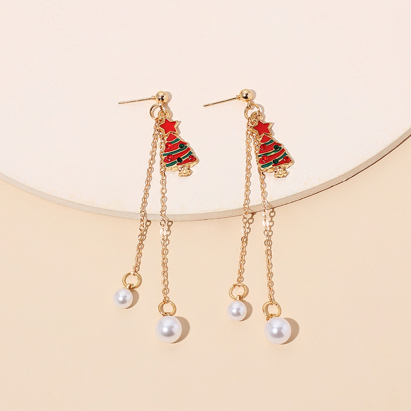 6g Weight Earrings Classification Women'S Gender Christmas Style Christmas Tassel Retro Pearl Earrings 8