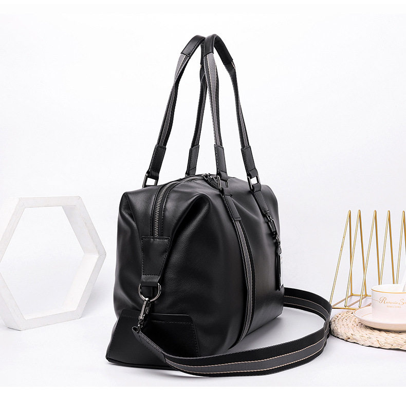 Túi du lịch xách tay nam da bò lớp đầu, túi tập gym kiêm túi hành lý đeo vai 40×16×25 cm — Màu đen chi tiết 5