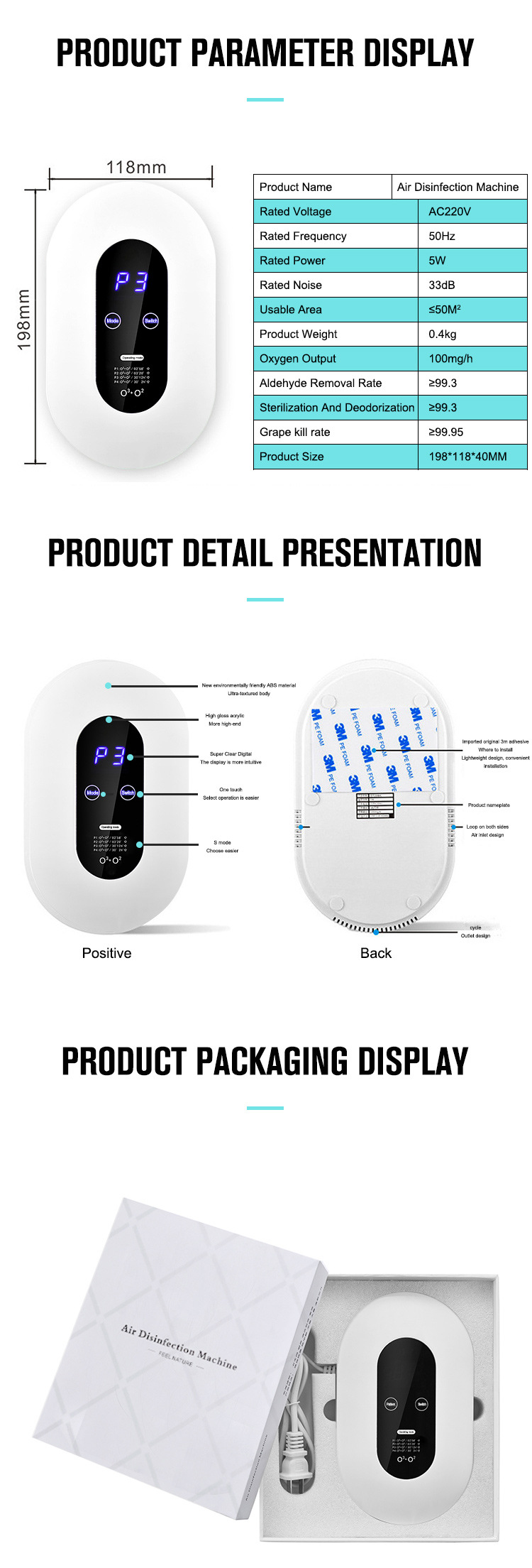 Air Disinfector Purifier Household Ozone Machine Kitchen Toilet Deodorization Sterilization Formaldehyde Removal Air Purifier