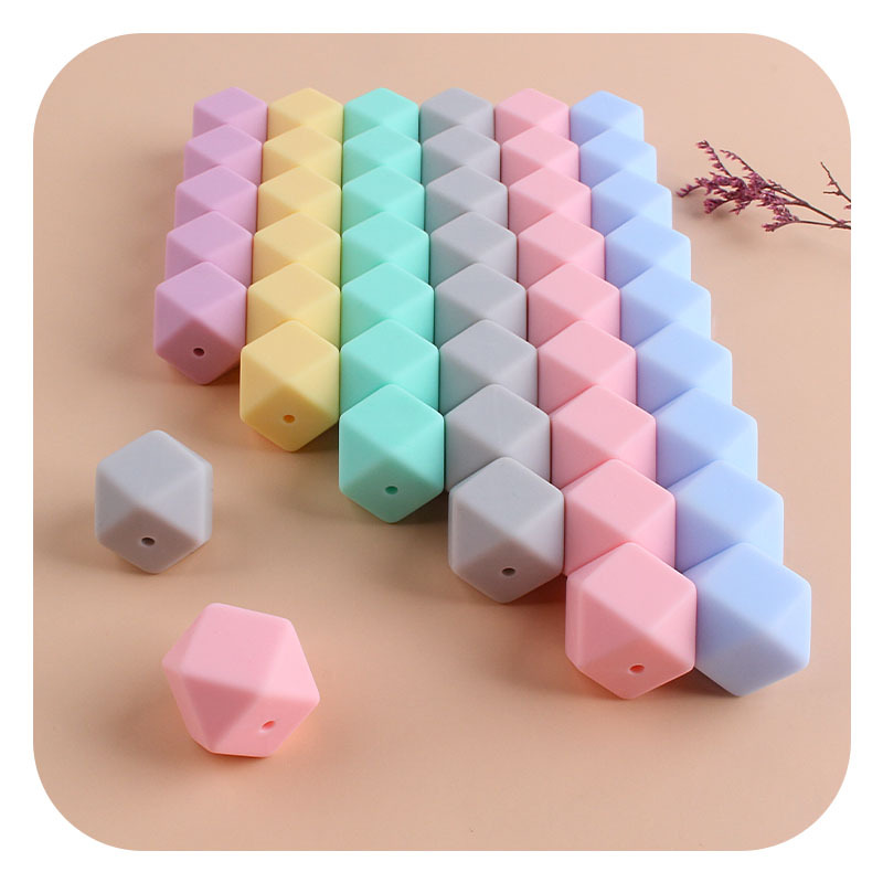 17mm cuentas de silicona octogonal molar juguetes suministros del bebé DIY teether pulsera collar cadena chupete accesorios la joyería