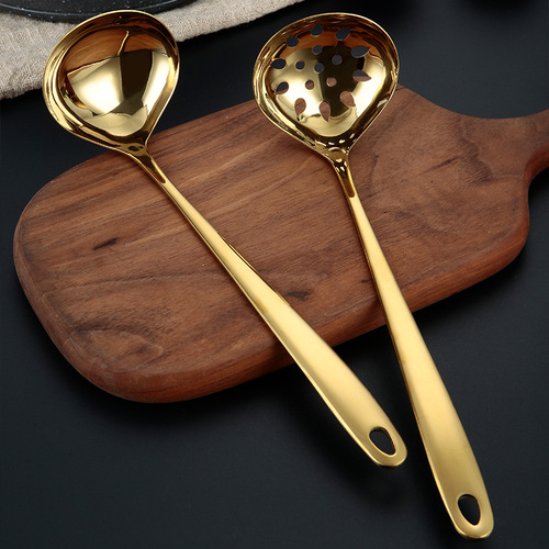 304 stainless steel creative heart-shaped one-piece thickened gold-plated soup shell cooking spoon hot pot soup spoon colander with printed logo