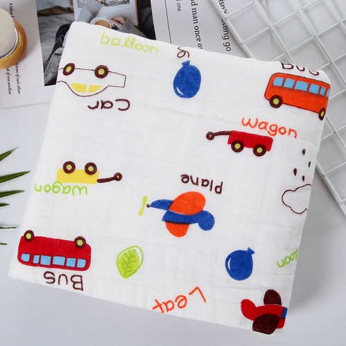 Pure Cotton Class A Products: High-Density 6-Layer Gauze Baby Quilt, Infant Blanket, Newborn Bubble Yarn Bath Towel with Baby-Print Designs