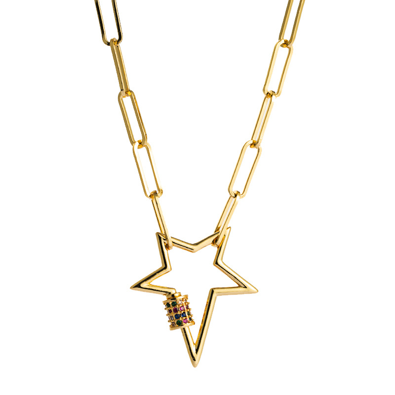 Fashion New  Hip-hop Punk Star Pendant Necklace Copper Inlaid Zircon Bagu Chain Color Necklace Nihaojewelry Wholesale display picture 6