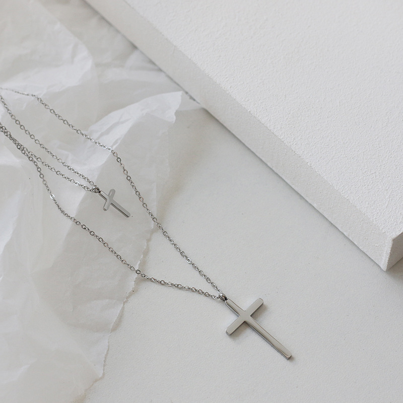 Wholesale Simple Double-layer Cross Titanium Steel Necklace Nihaojewelry display picture 8