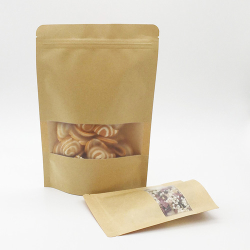 Manufacturer matte kraft paper window stand-up bag medicinal tea sealed bag grain nut food packaging bag