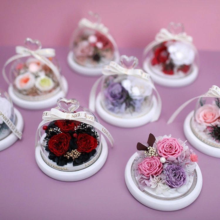 小愛心永生花玻璃罩工藝品 心形玻璃罩 情人節禮物 生日創意禮品
