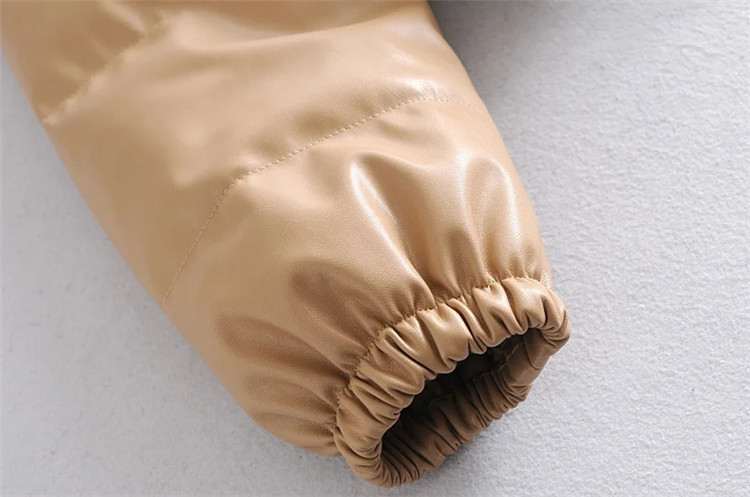 Damenbekleidung lässig einfarbig einfache Leder Baumwollkleidung für Damen Winter neue kleine Stehkragen Pu-Jacke_voghion.com