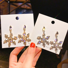 圣诞雪花耳环女长款s925银针冰花带钻超闪耳饰韩国气质网红时尚潮