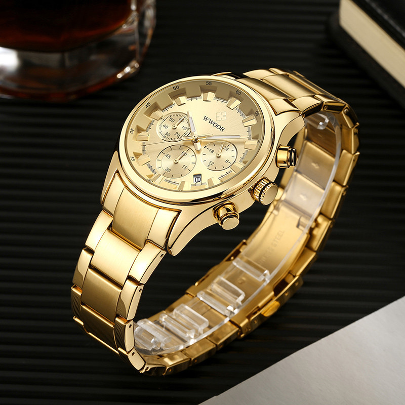 WWOOR holding love nuevo reloj de cuarzo de 6 pines de negocios para hombres calendario impermeable reloj redondo cabeza reloj de tazón casual 8857