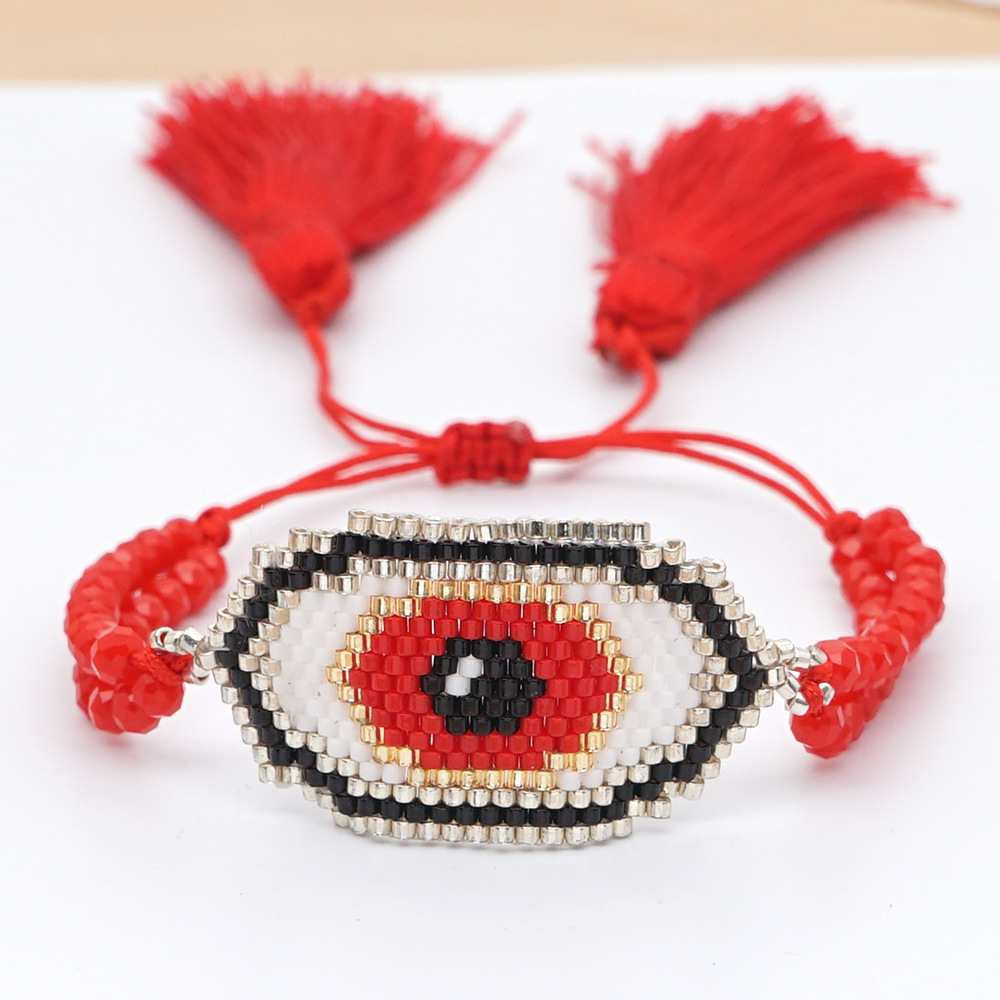 Fashion Ethnic Style Antique Rice Beads Hand-woven Demon Eye Bracelet For Women display picture 6