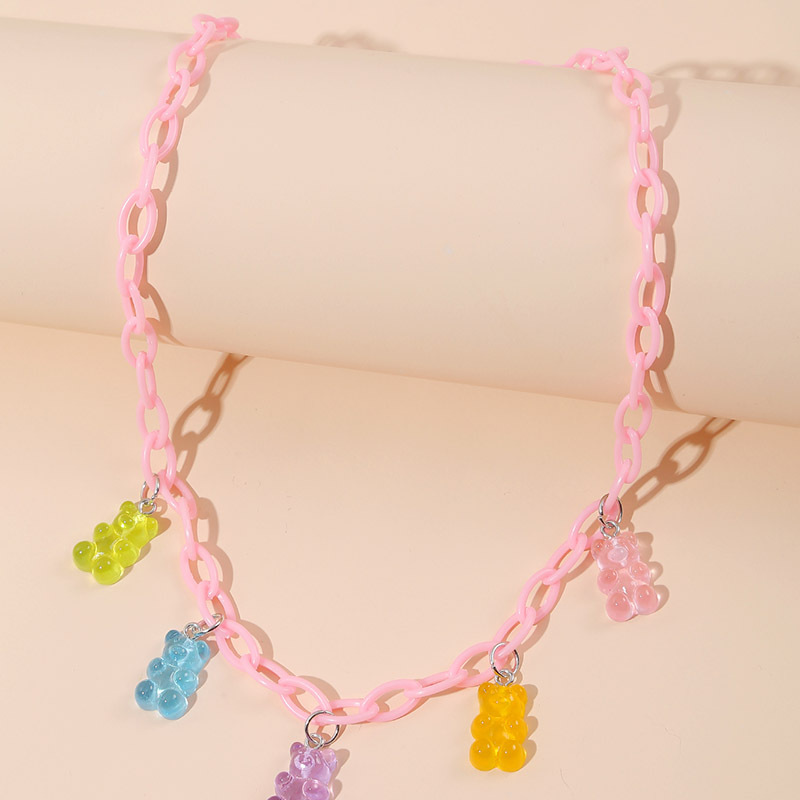 exaggerated cute bear transparent resin pendant long necklace