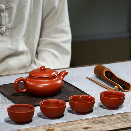 Yixing Ancient Style Purple Clay Teapot with Big Red Robe Tea Set Logo Gift Order Old Purple Clay Tea Set Tea Pot Gift Box