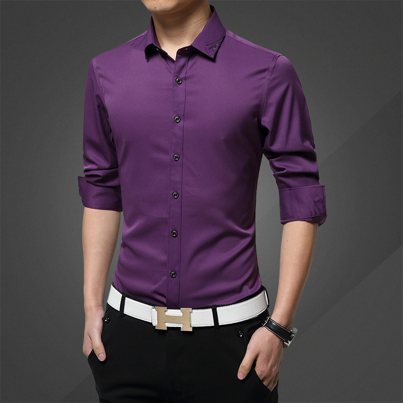 2020新款男士衬衫长袖春秋款薄修身韩版纯色男青年潮帅气休闲衬衣